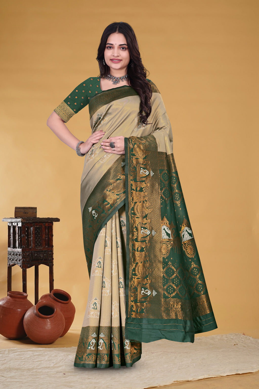 Golden Heritage Green Saree
