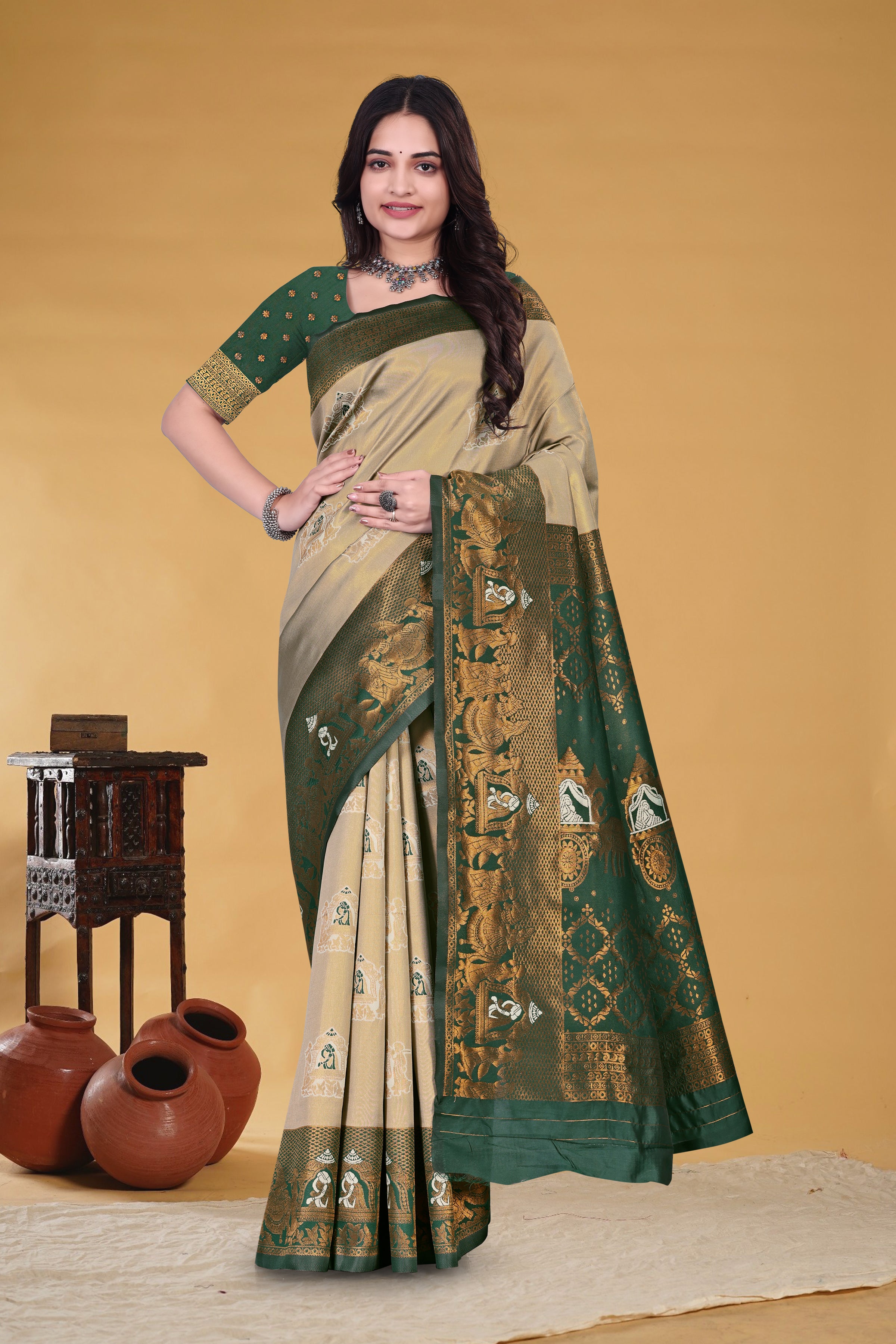 Golden Heritage Green Saree