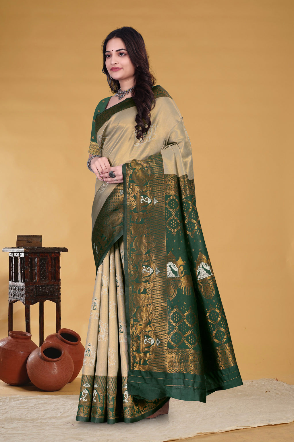 Golden Heritage Green Saree