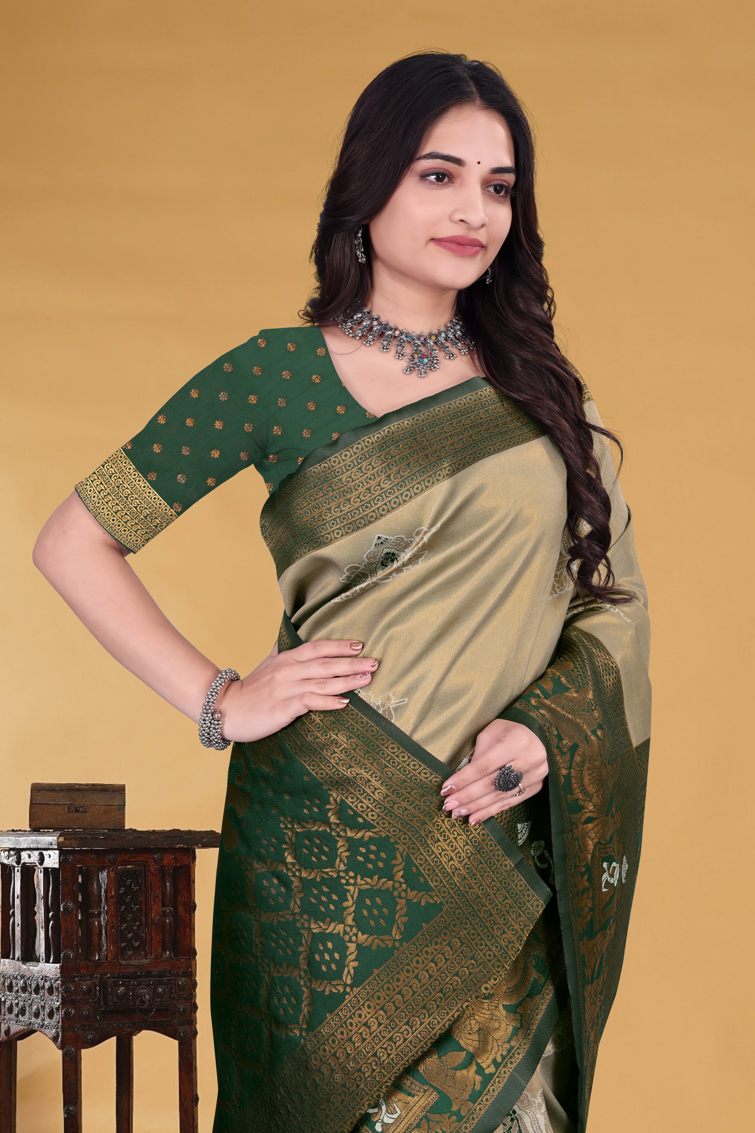 Golden Heritage Green Saree