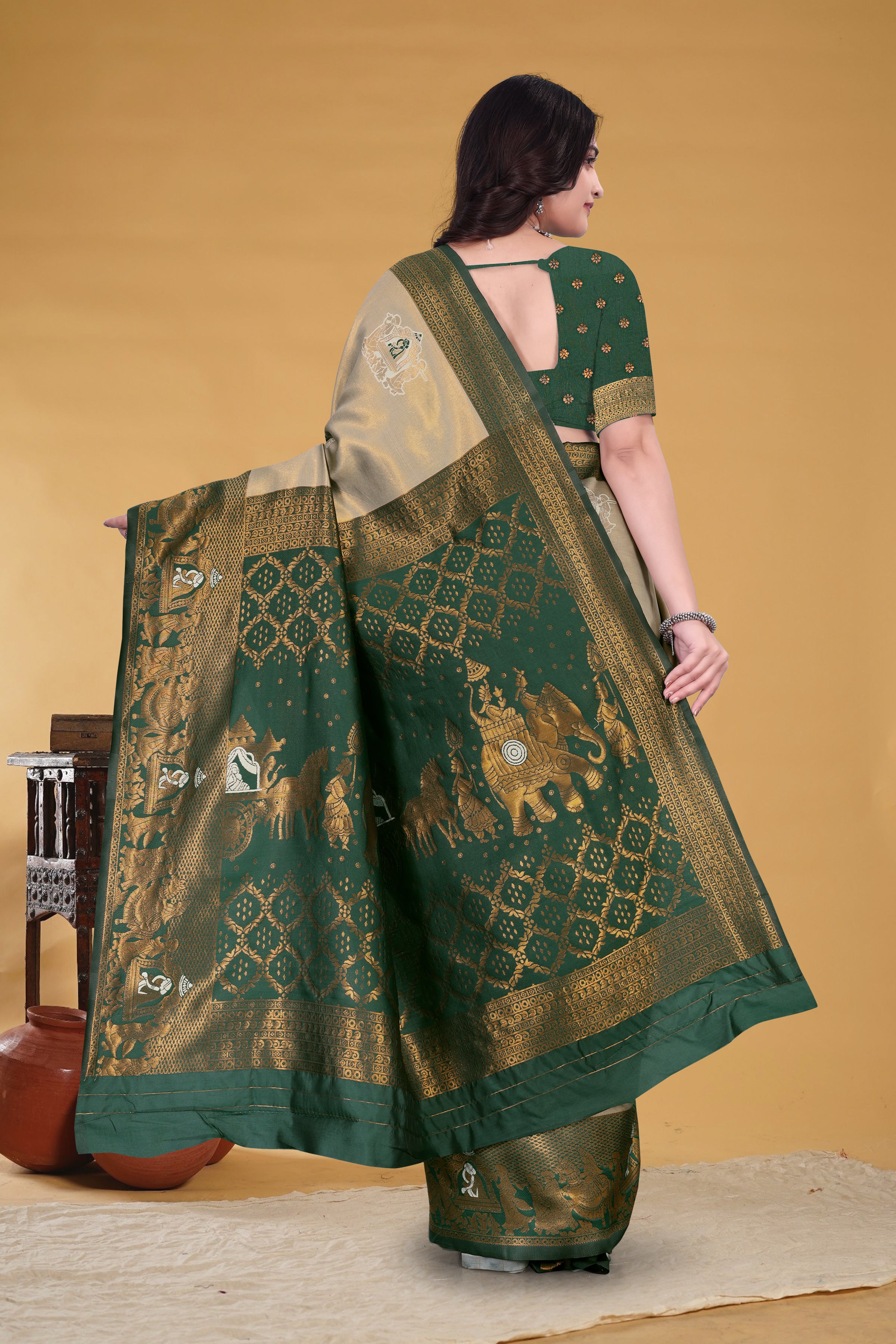 Golden Heritage Green Saree
