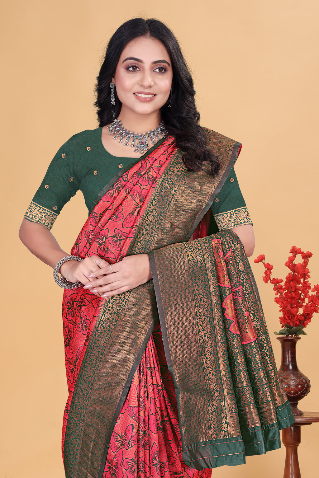 Reddish Pink Butterfly Saree