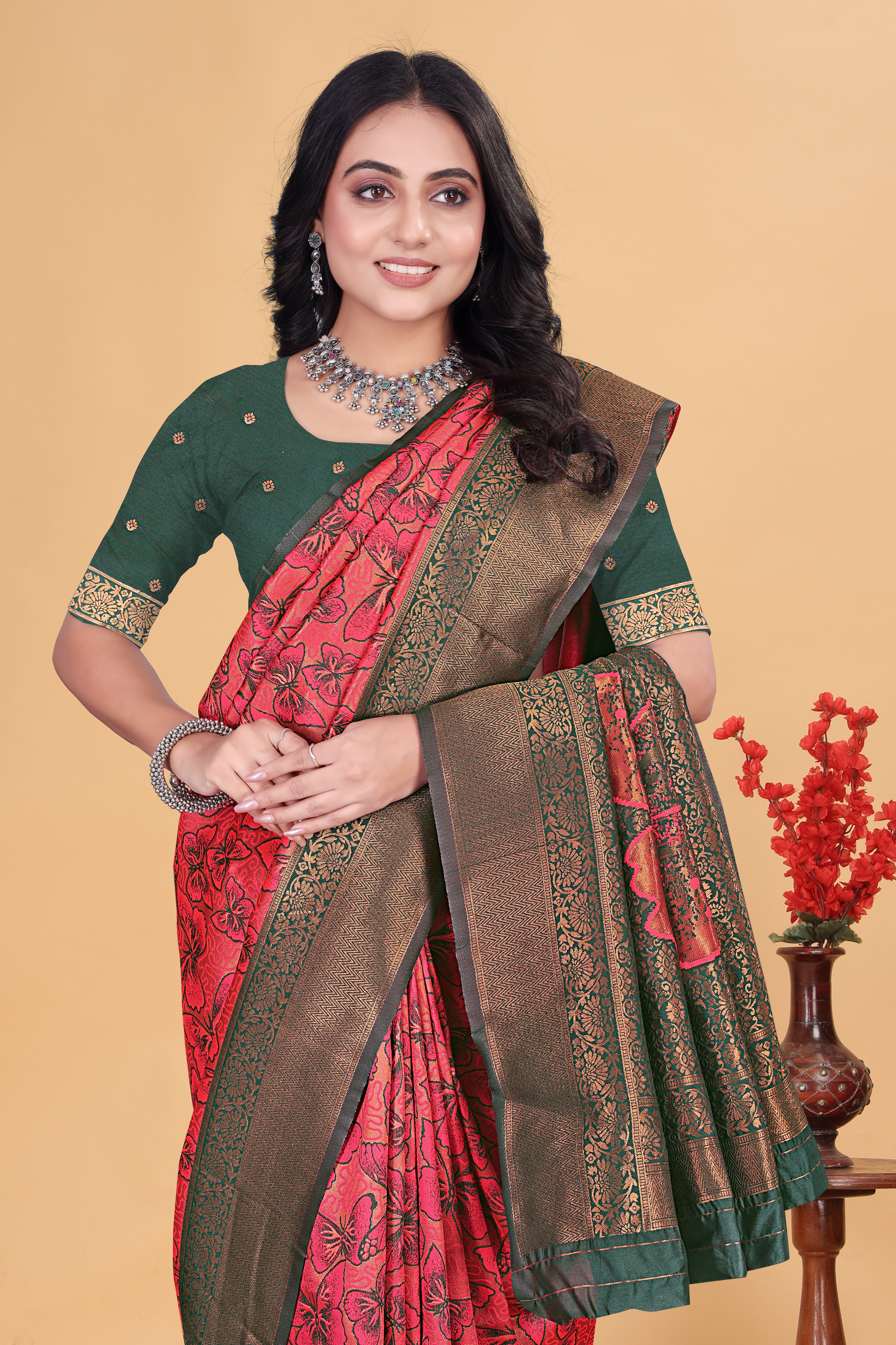 Reddish Pink Butterfly Saree