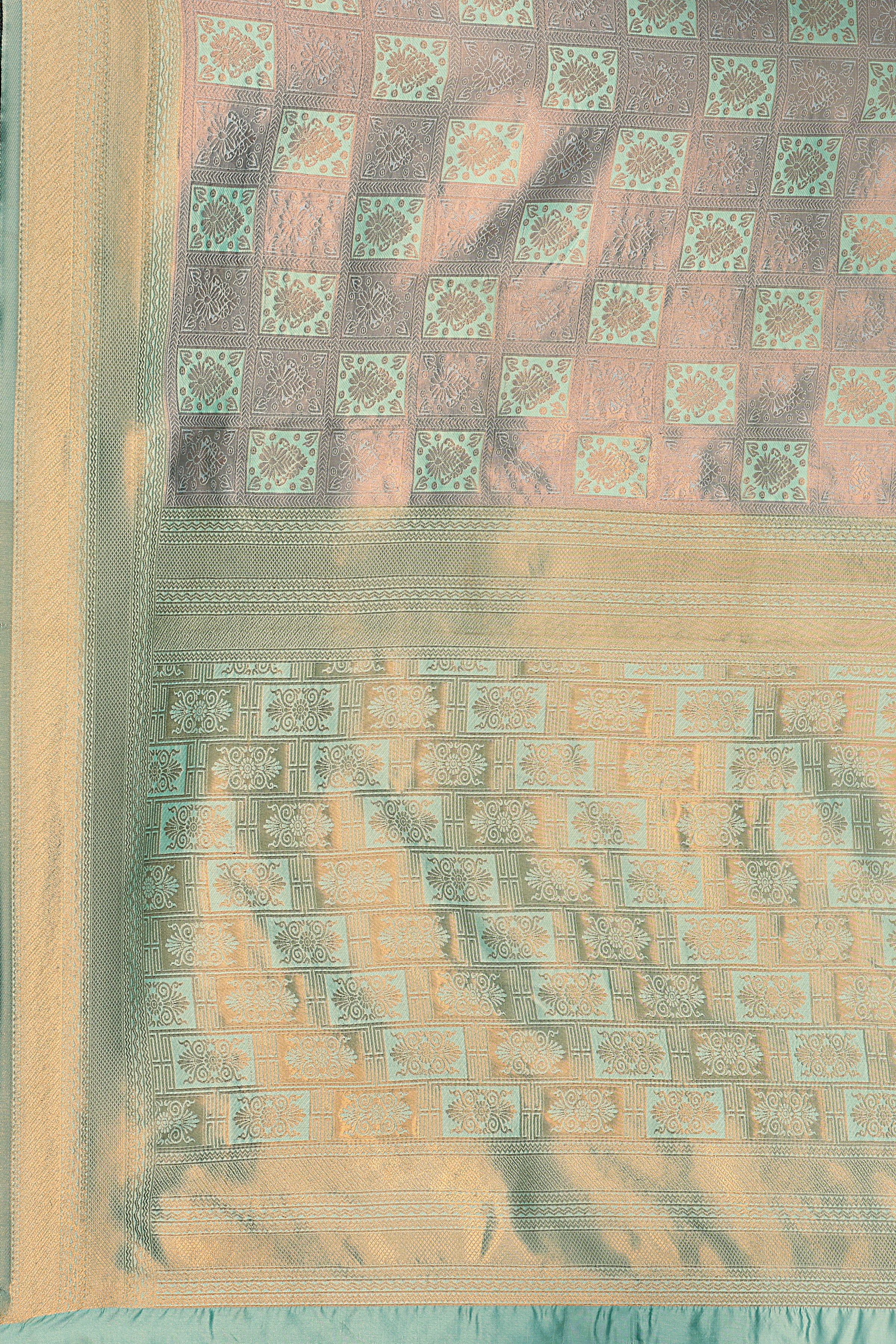 Emerald Green Checks Saree