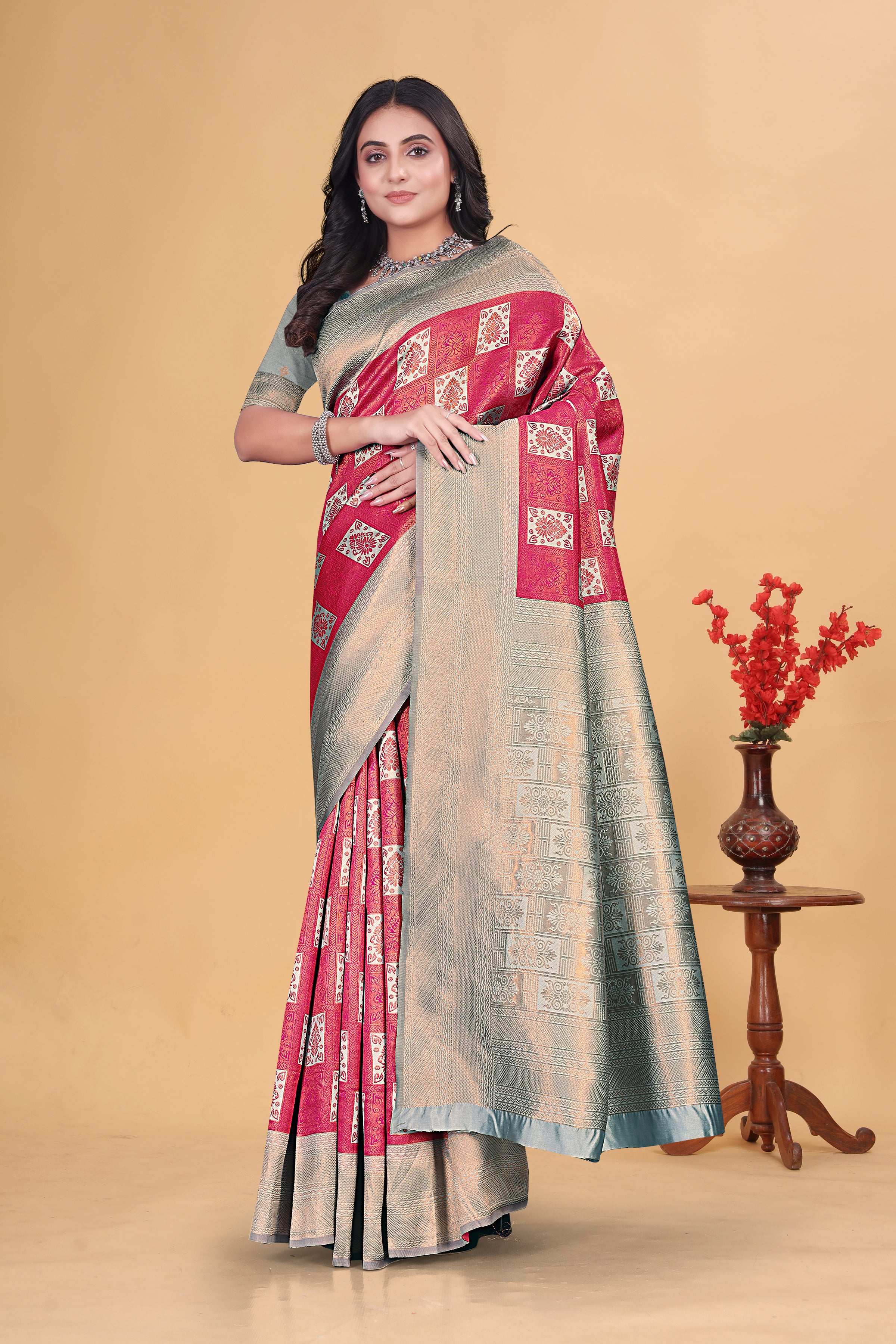 Royal Pink Checks Saree