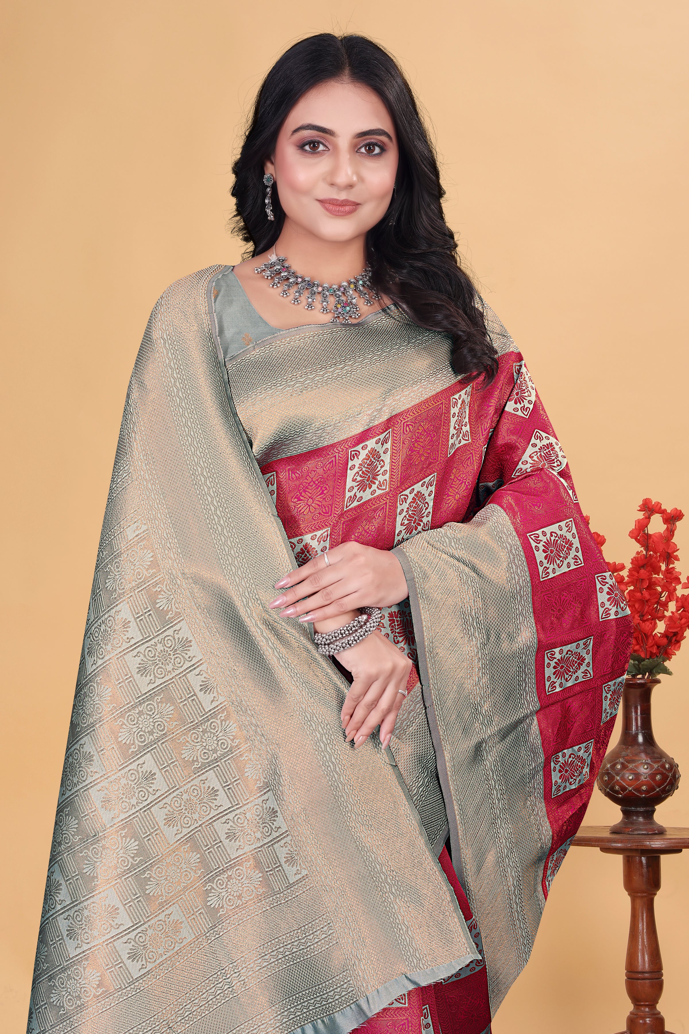 Royal Pink Checks Saree