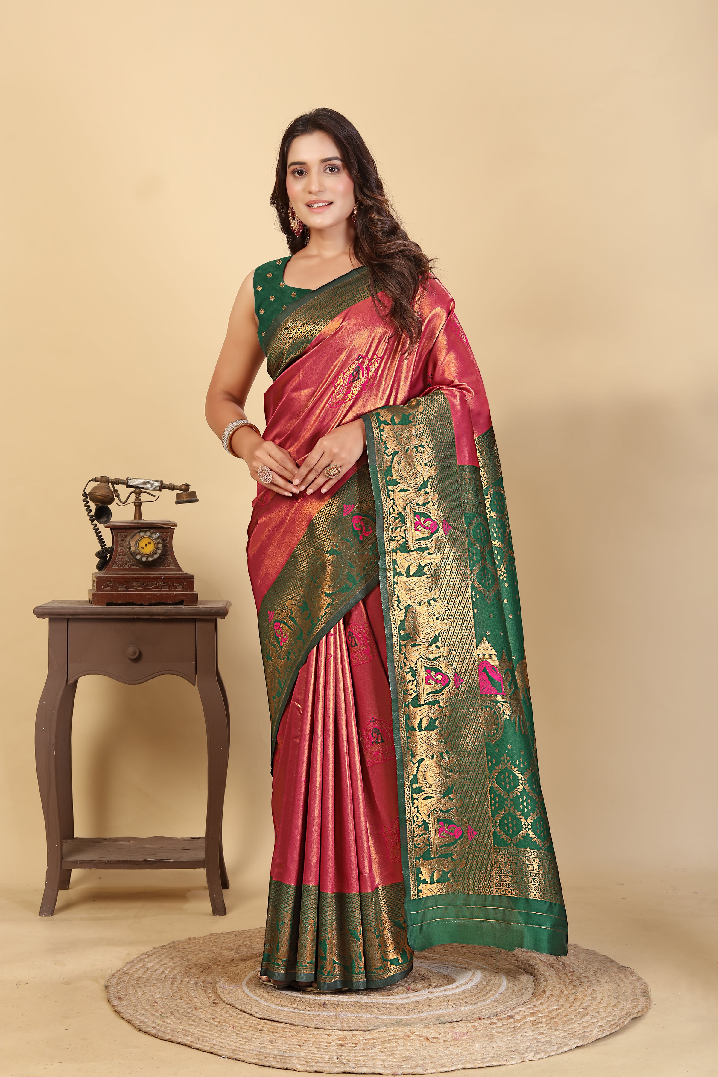Maroon Green Premium Saree