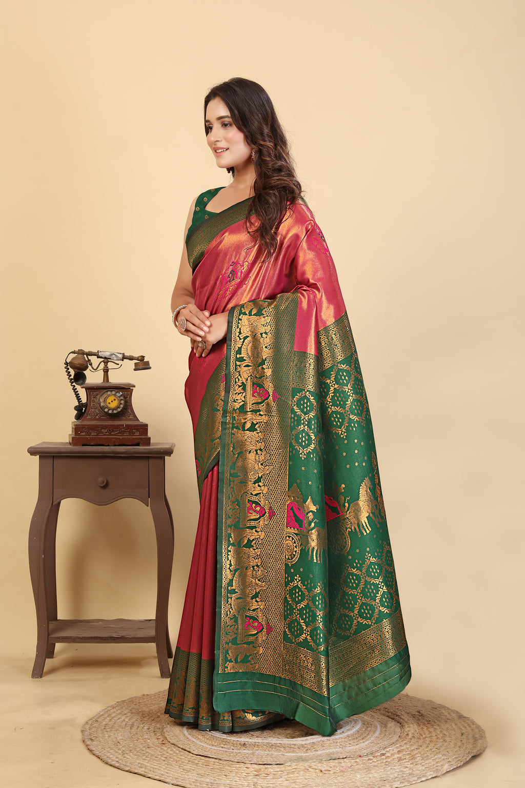 Maroon Green Premium Saree