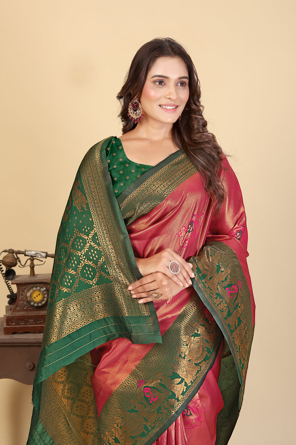 Maroon Green Premium Saree