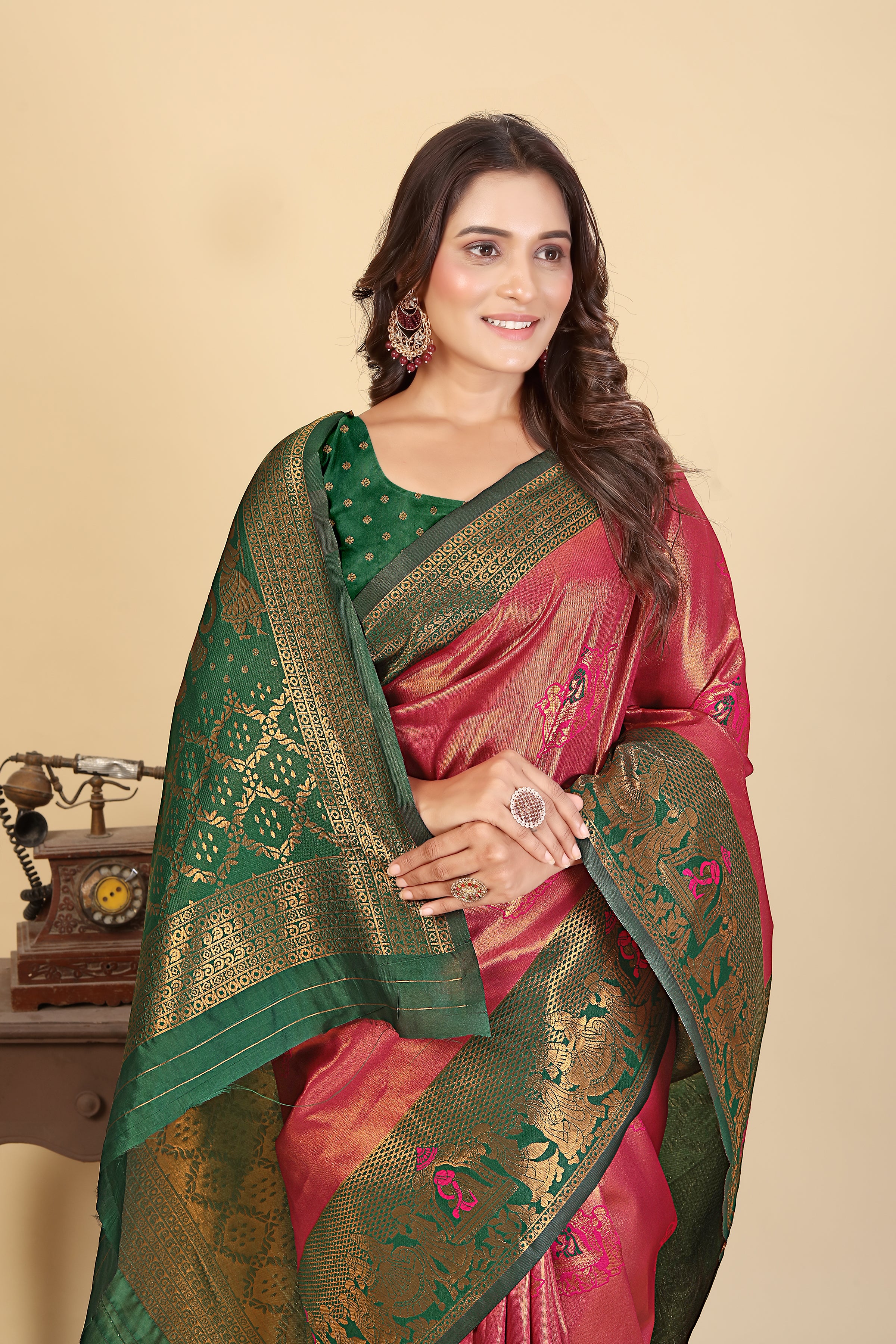 Maroon Green Premium Saree