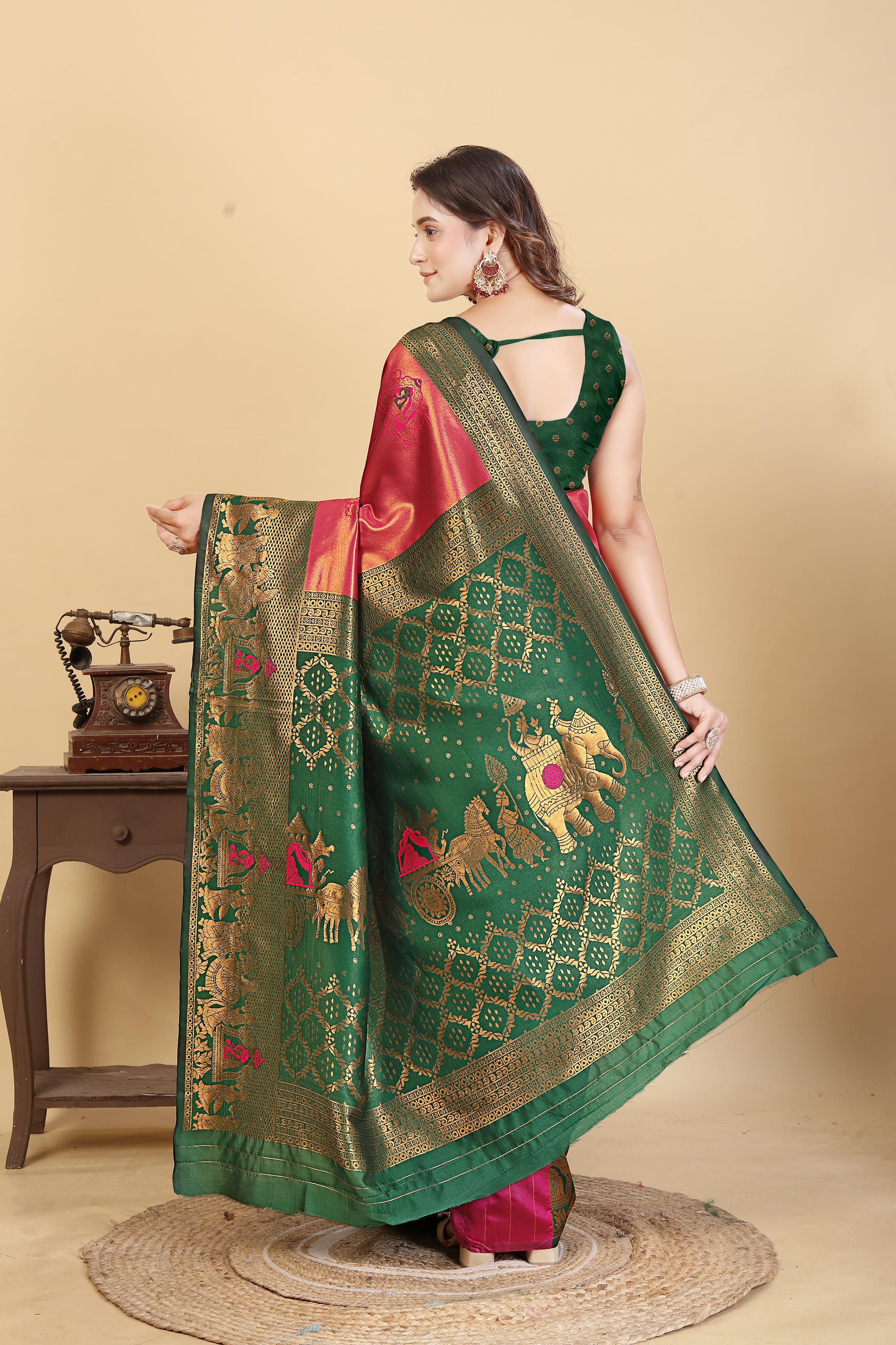 Maroon Green Premium Saree