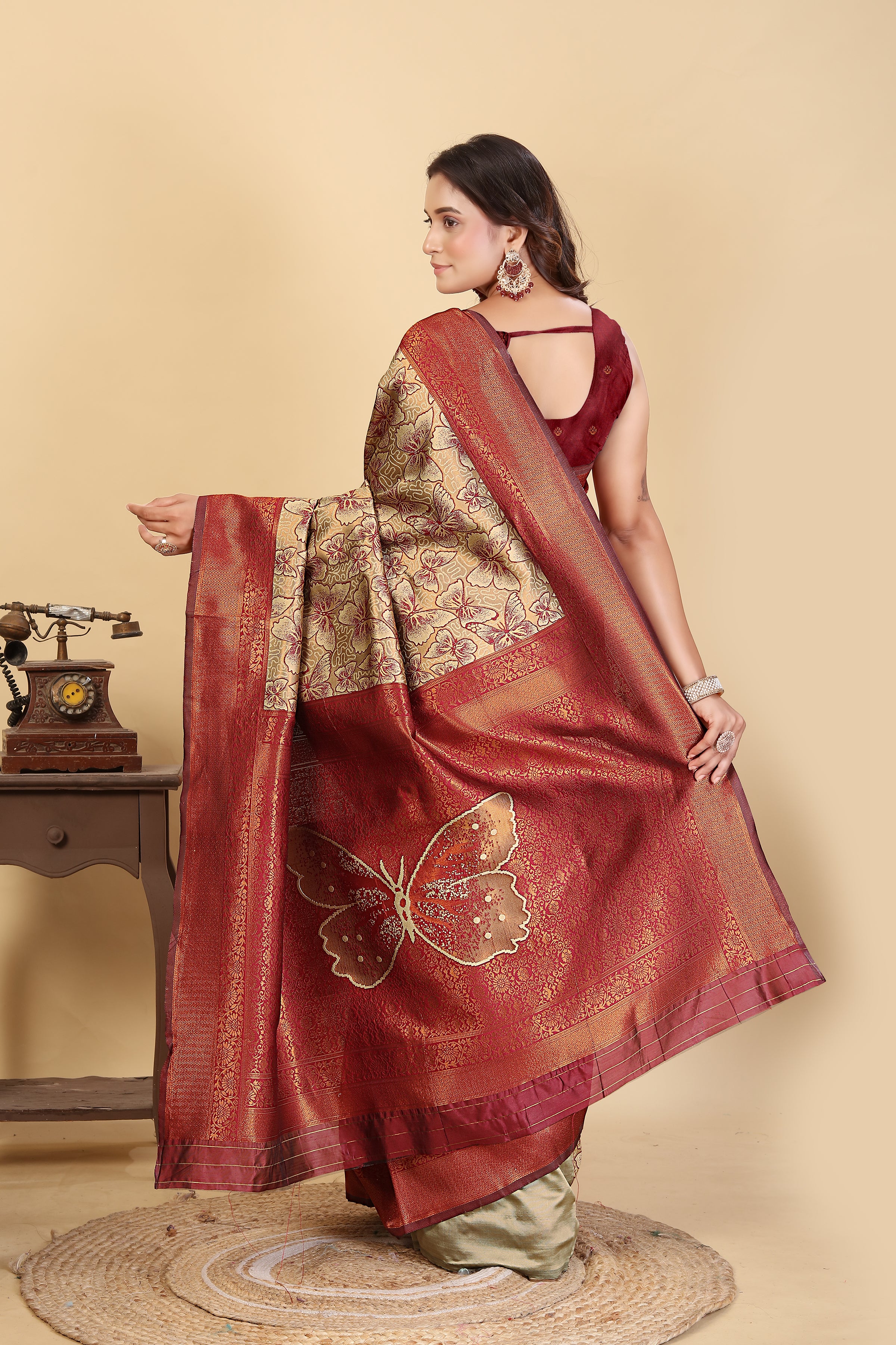 Maroon Butterfly Saree