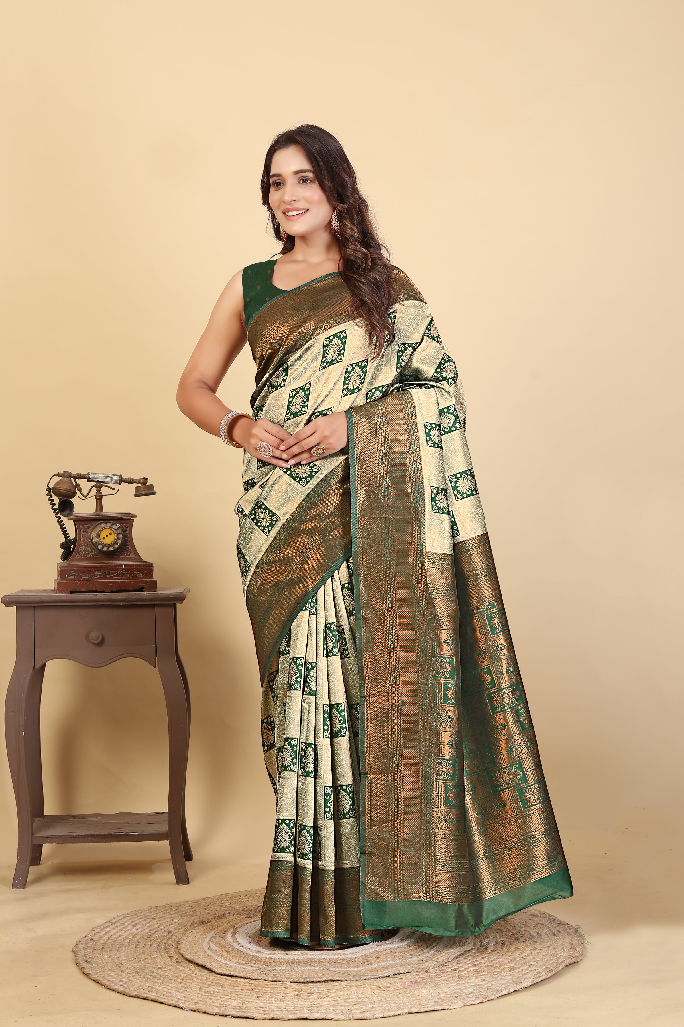 Forest Dark Green Saree