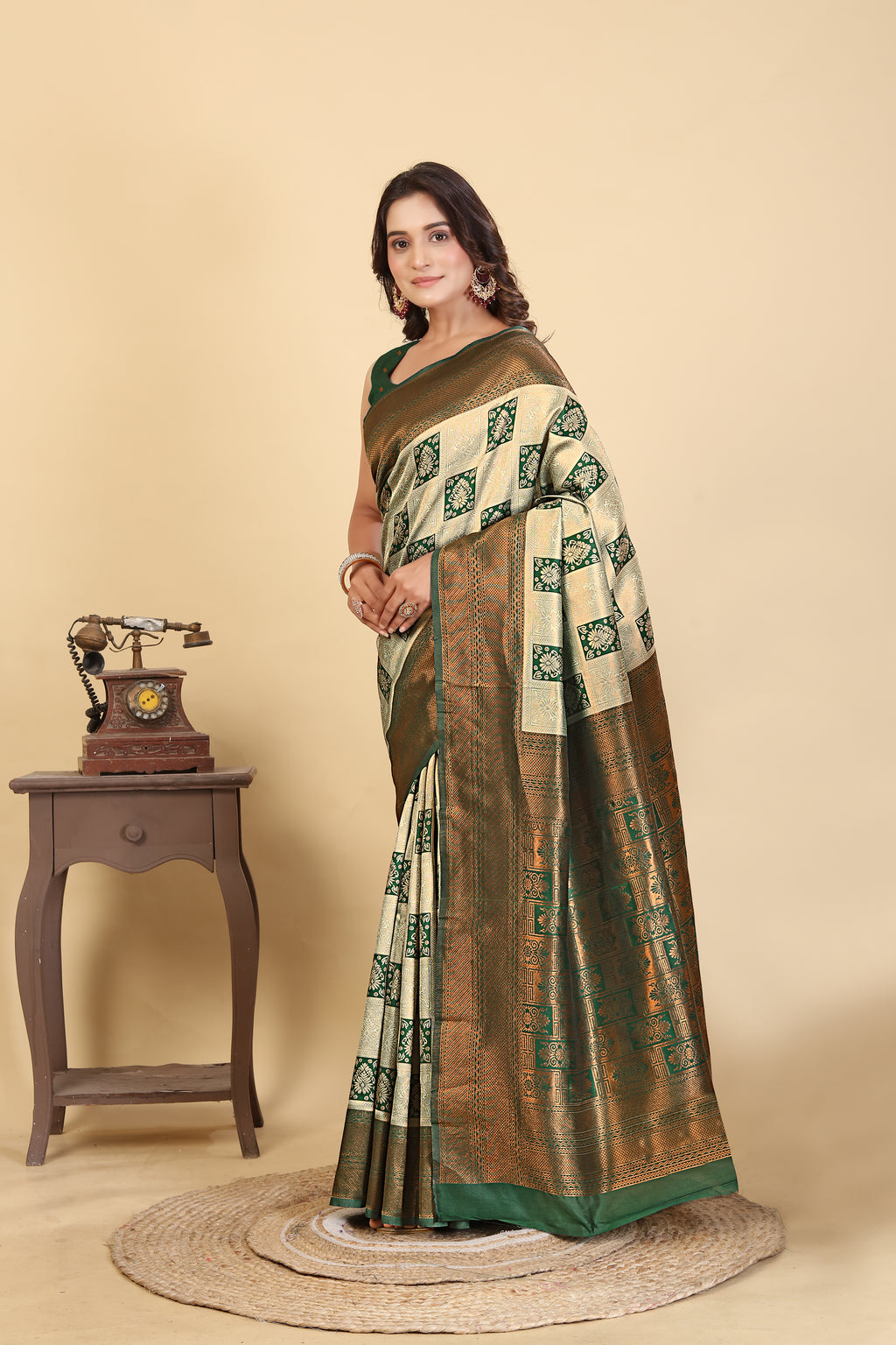 Forest Dark Green Saree