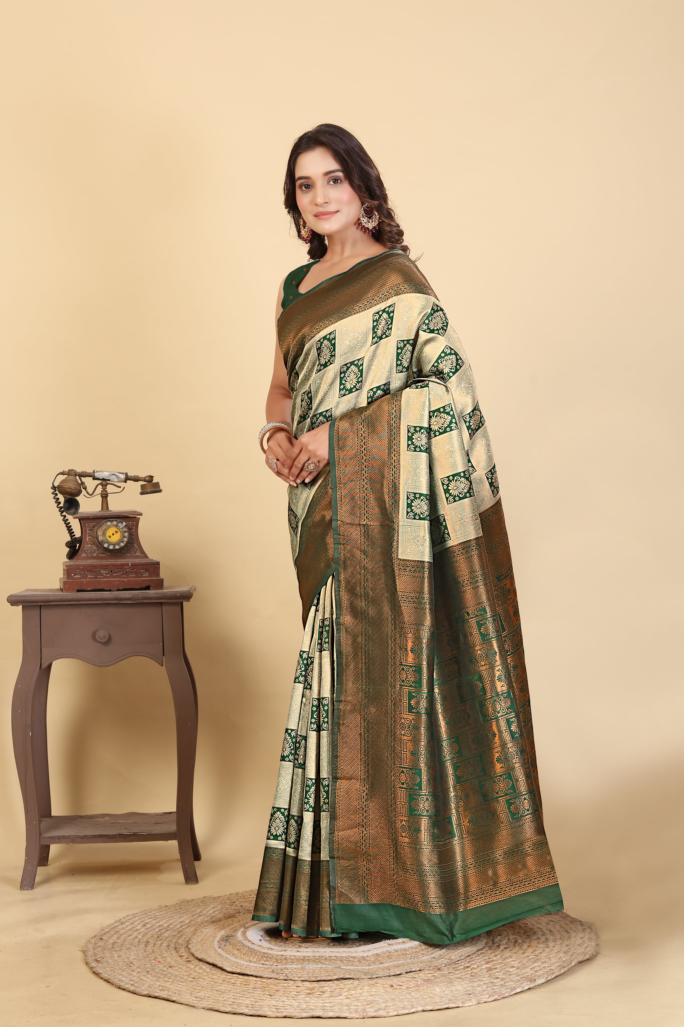 Forest Dark Green Saree