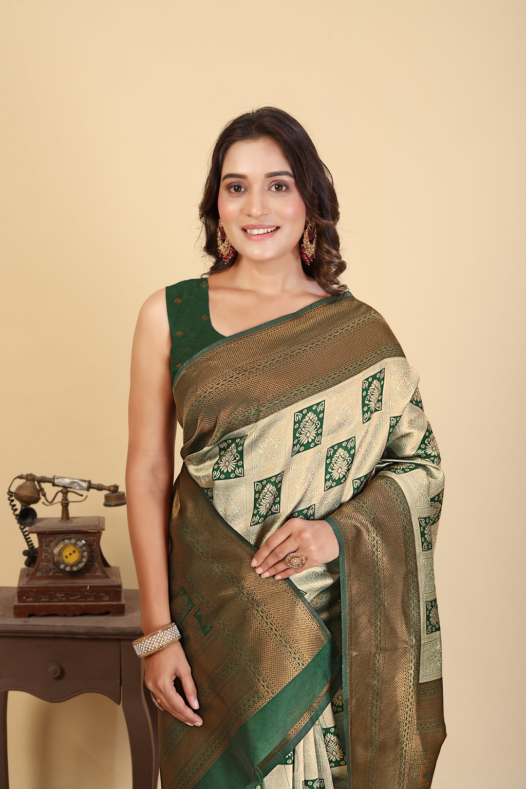 Forest Dark Green Saree