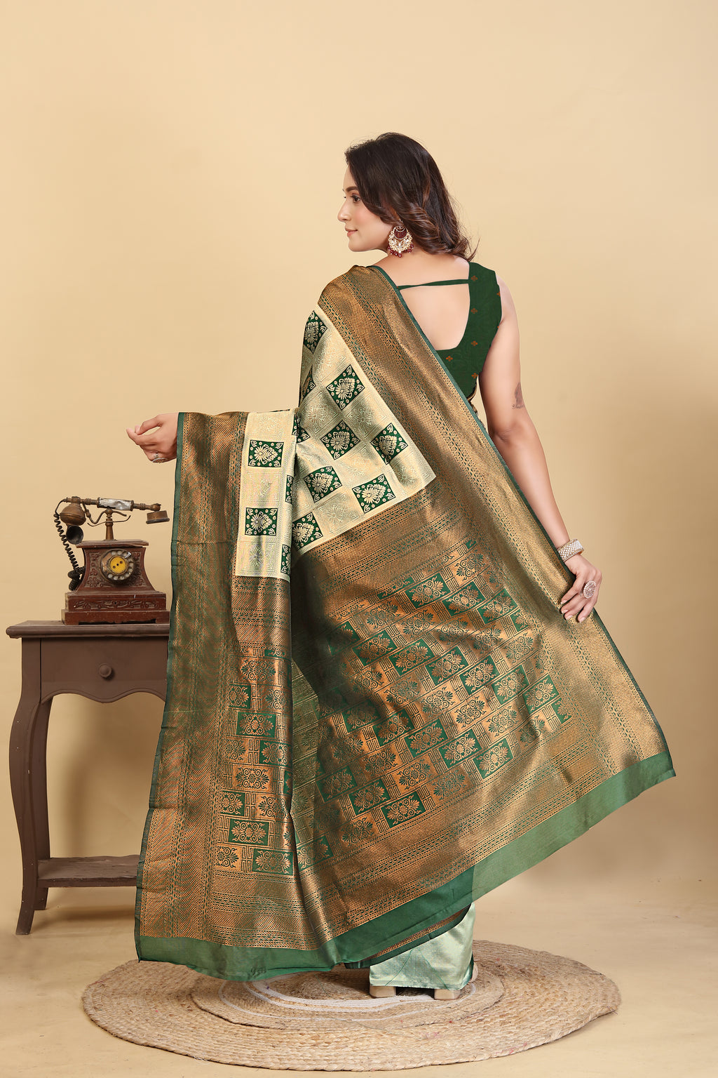 Forest Dark Green Saree