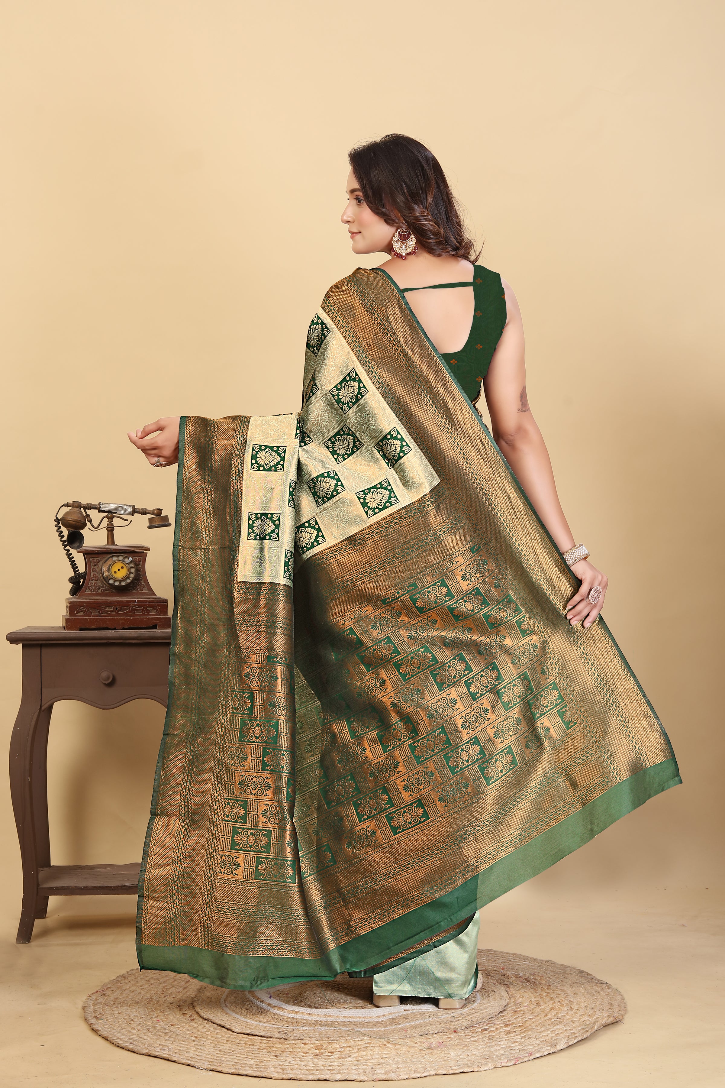 Forest Dark Green Saree