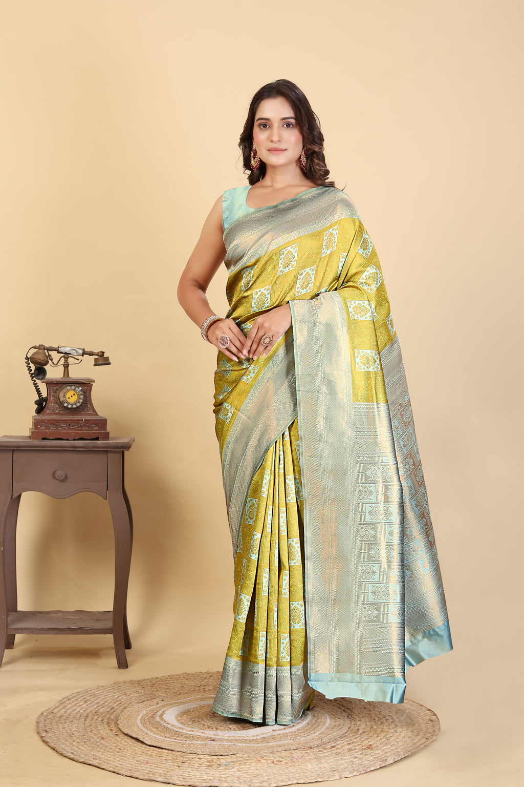 Deep Yellow Checks Saree