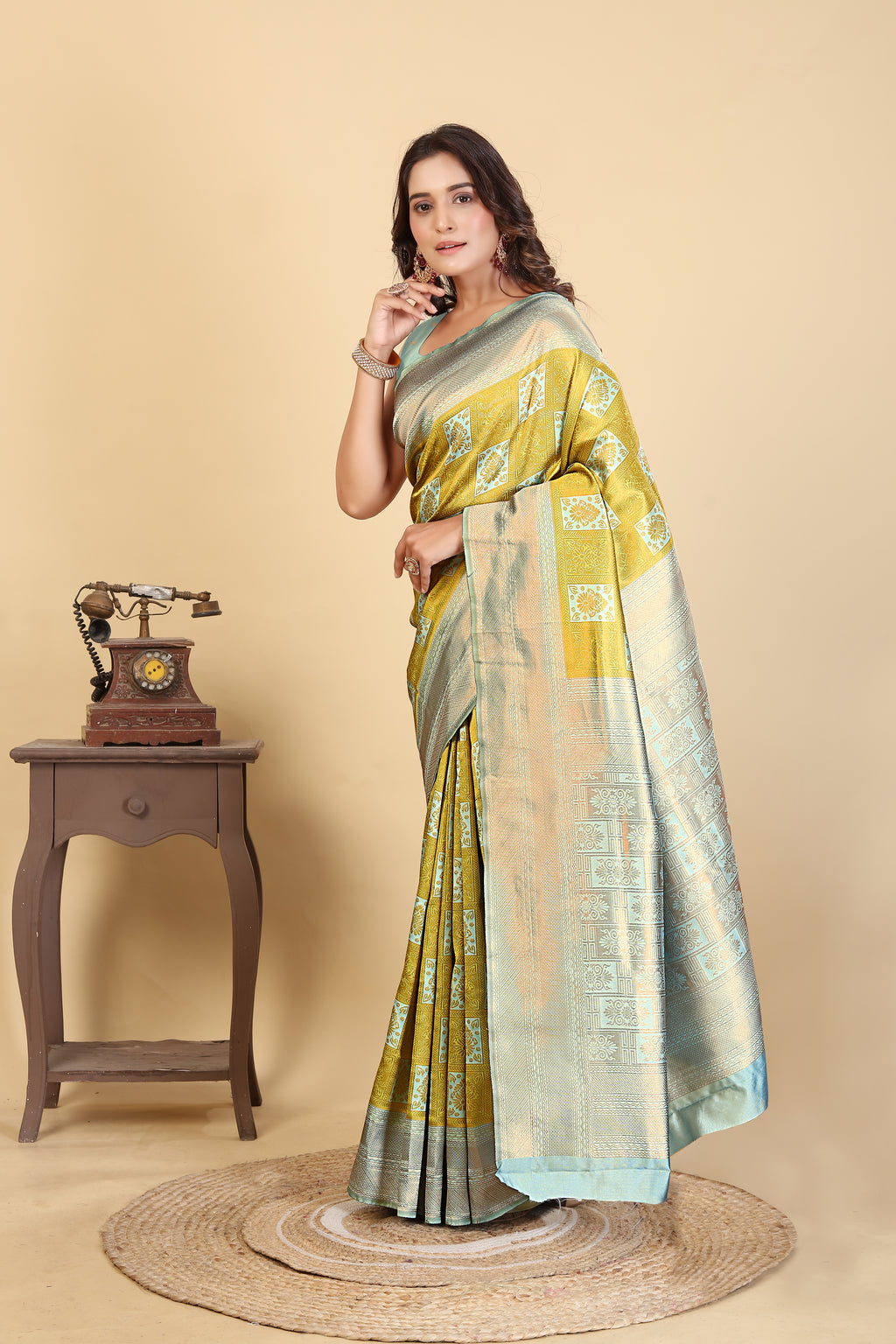 Deep Yellow Checks Saree