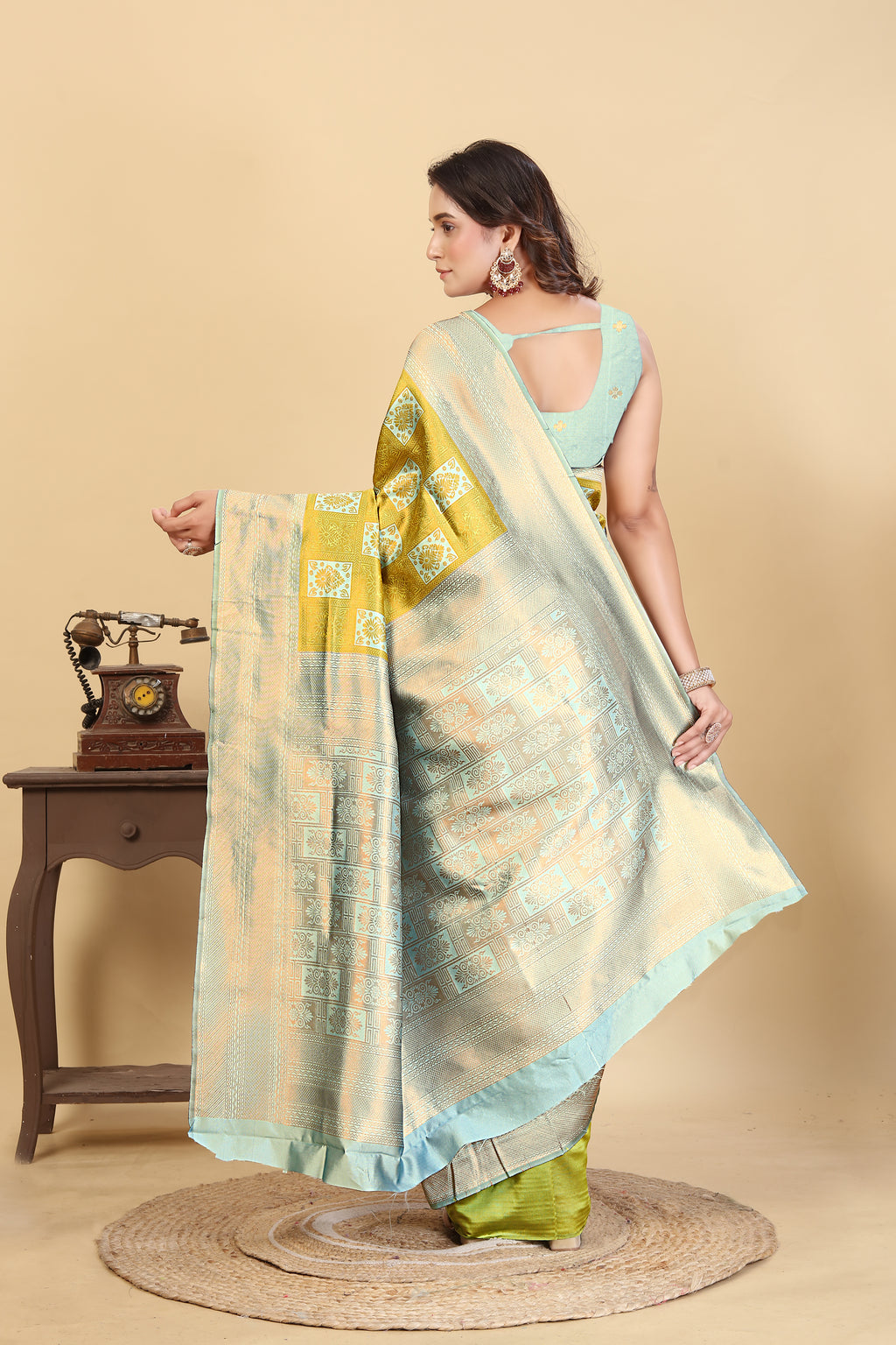 Deep Yellow Checks Saree