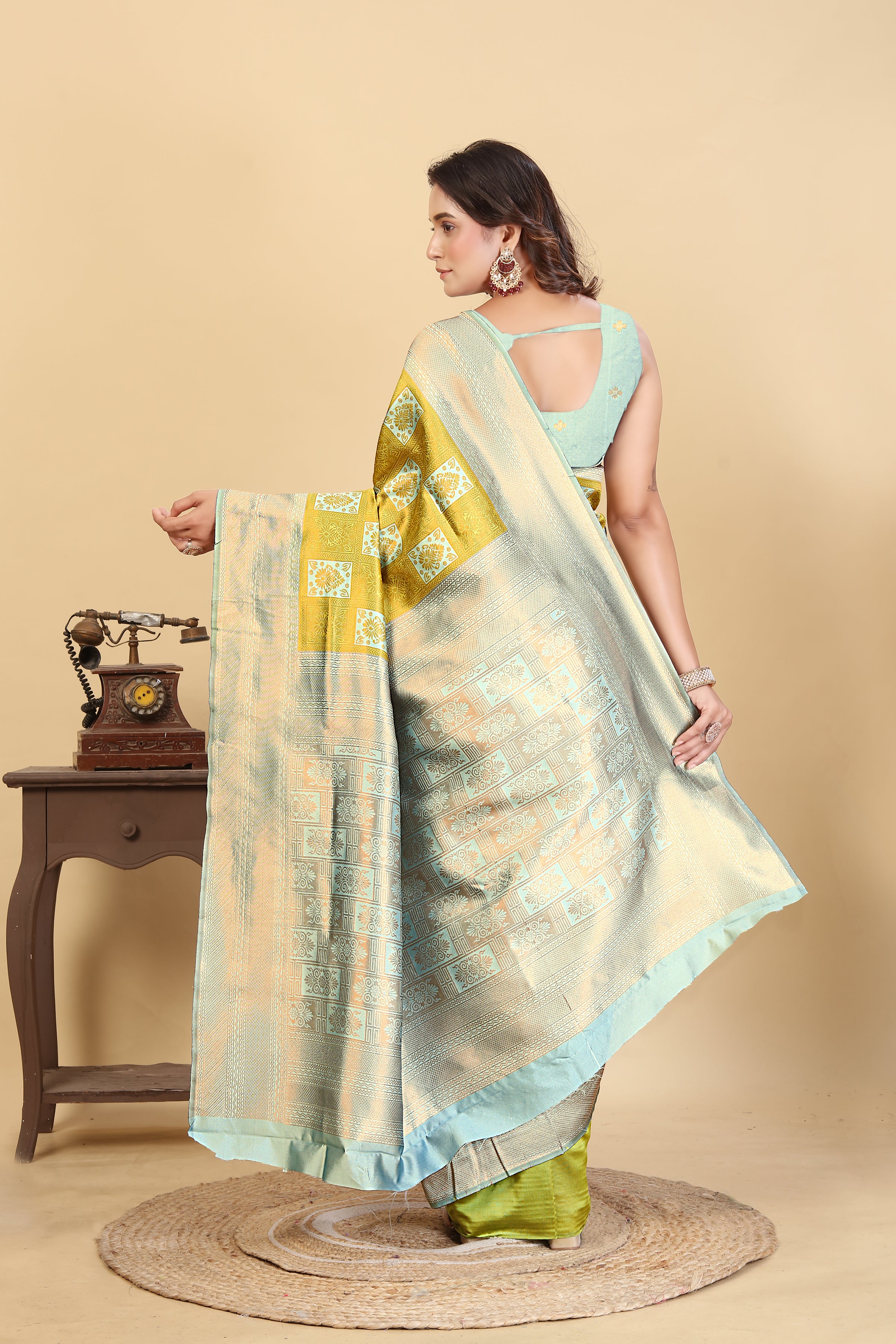 Deep Yellow Checks Saree